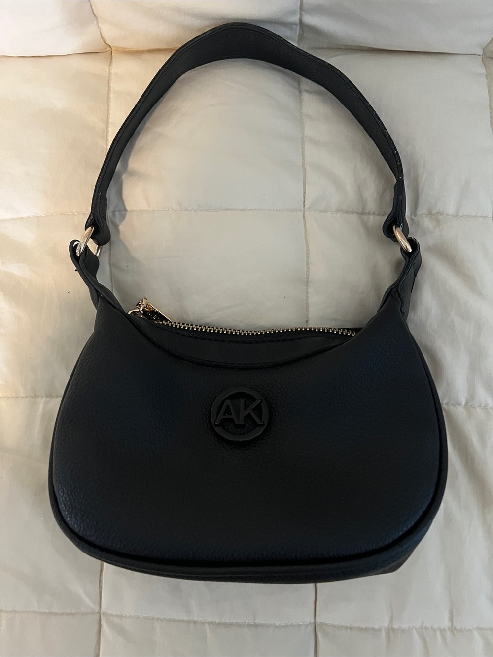 Anne Klein Black Pebbled Hobo Shoulder Bag with AK Logo